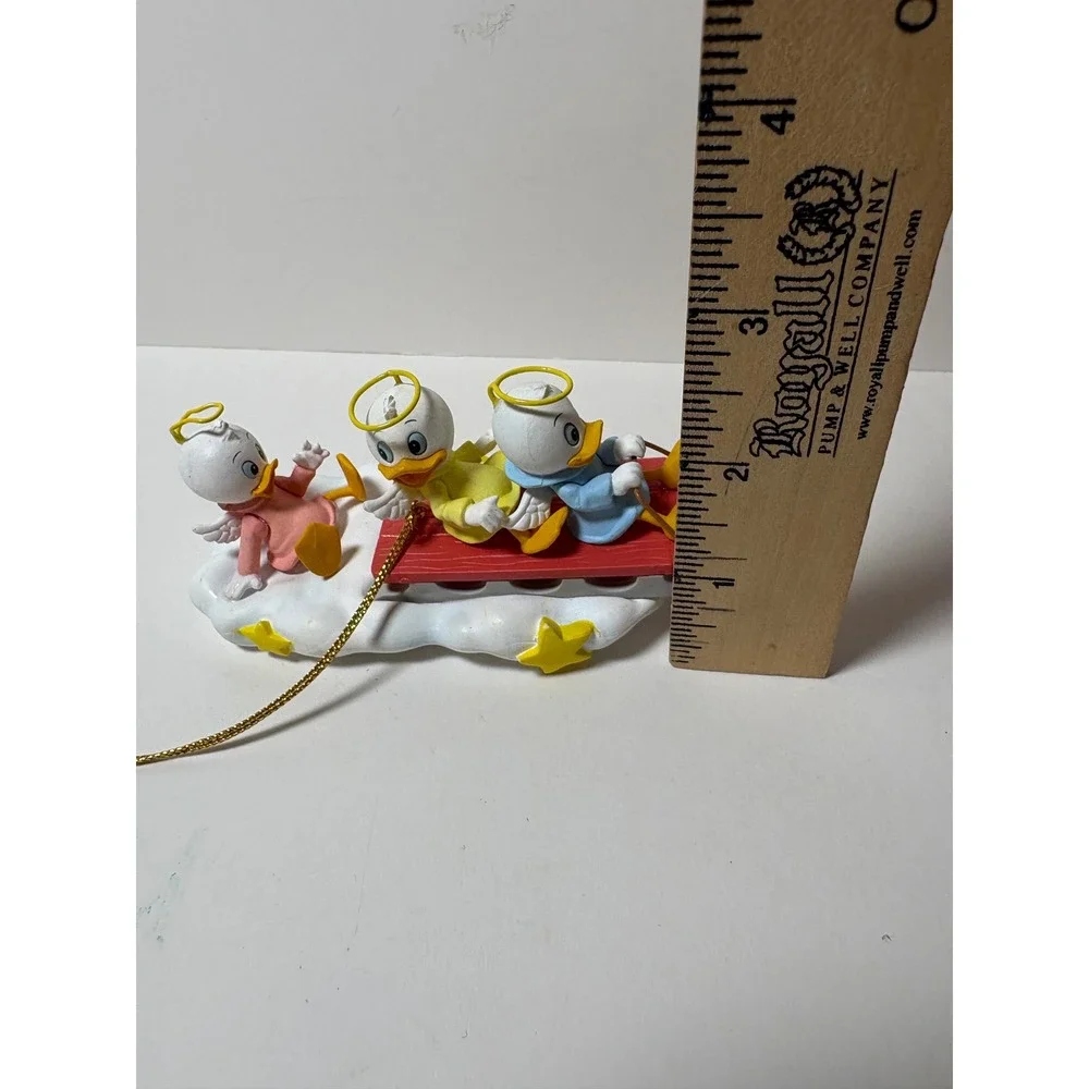 Disney Huey Dewey Louie Christmas Ornament Angel Ducklings Sledding on Cloud Box